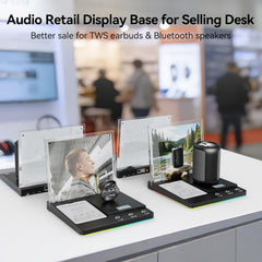 1Mii DemoStation B3+ Bluetooth Audio Base with Detachable Headphone Stand, RGB Lighting, Acrylic Display Board, TF/USB/AUX Audio in, for Store & Retail Showcase & TV