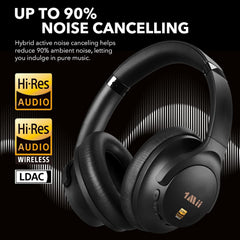 1Mii Y8+ Hybrid Active Noise Cancelling Headphones, 100H Ultra Playtime, Bluetooth 6.0 Over Ear, Wireless Hi-Res Audio & Deep Bass, Comfort for Travel & Home Office, AI Chat & Custom EQ via APP, Black