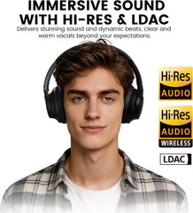 1Mii Y8+ Hybrid Active Noise Cancelling Headphones, 100H Ultra Playtime, Bluetooth 6.0 Over Ear, Wireless Hi-Res Audio & Deep Bass, Comfort for Travel & Home Office, AI Chat & Custom EQ via APP, Black