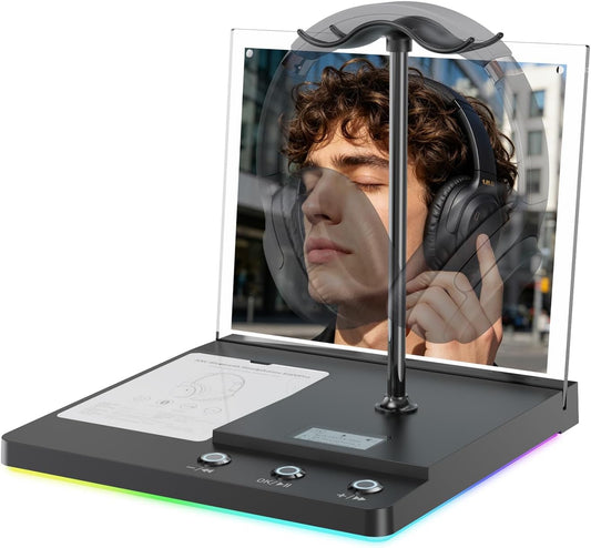 1Mii DemoStation B3+ Bluetooth Audio Base with Detachable Headphone Stand, RGB Lighting, Acrylic Display Board, TF/USB/AUX Audio in, for Store & Retail Showcase & TV