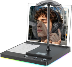 1Mii DemoStation B3+ Bluetooth Audio Base with Detachable Headphone Stand, RGB Lighting, Acrylic Display Board, TF/USB/AUX Audio in, for Store & Retail Showcase & TV