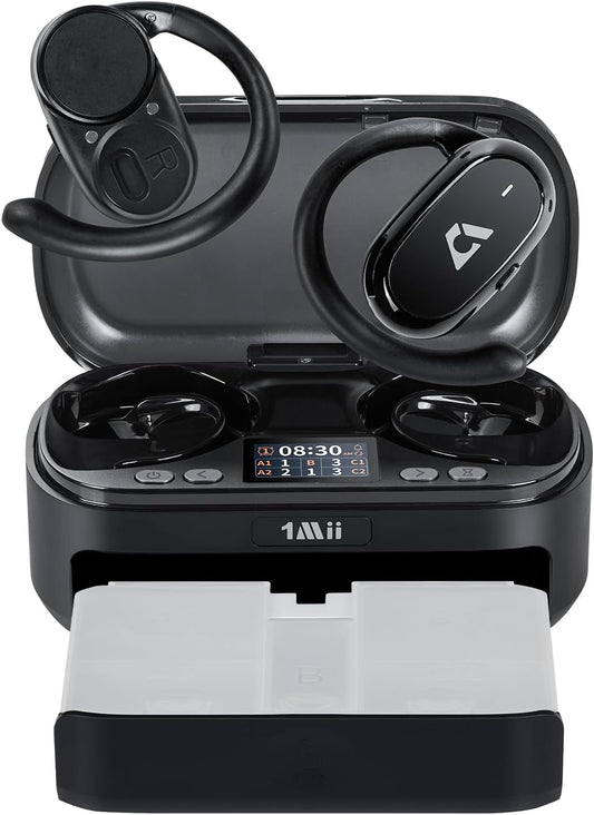 1Mii T5 AI Open Ear Headphones with Organizer Box, Bluetooth 6.0 Wireless Over Ear Earbuds 180° Rotatable Earhooks, 48H Playtime, Custom EQ via App, IP5 Waterproof for Sports, Running, Gym