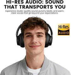 1Mii Y8 Active Noise Cancelling Headphones, Bluetooth 6.0 Headphones Wireless Over Ear, 75H Playtime Hi-Res Audio, AI Translation & Voice Chat, Custom EQ via APP for Airplane & Home Office - Black