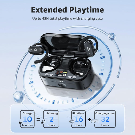 1Mii T5 AI Open Ear Headphones with Organizer Box, Bluetooth 6.0 Wireless Over Ear Earbuds 180° Rotatable Earhooks, 48H Playtime, Custom EQ via App, IP5 Waterproof for Sports, Running, Gym